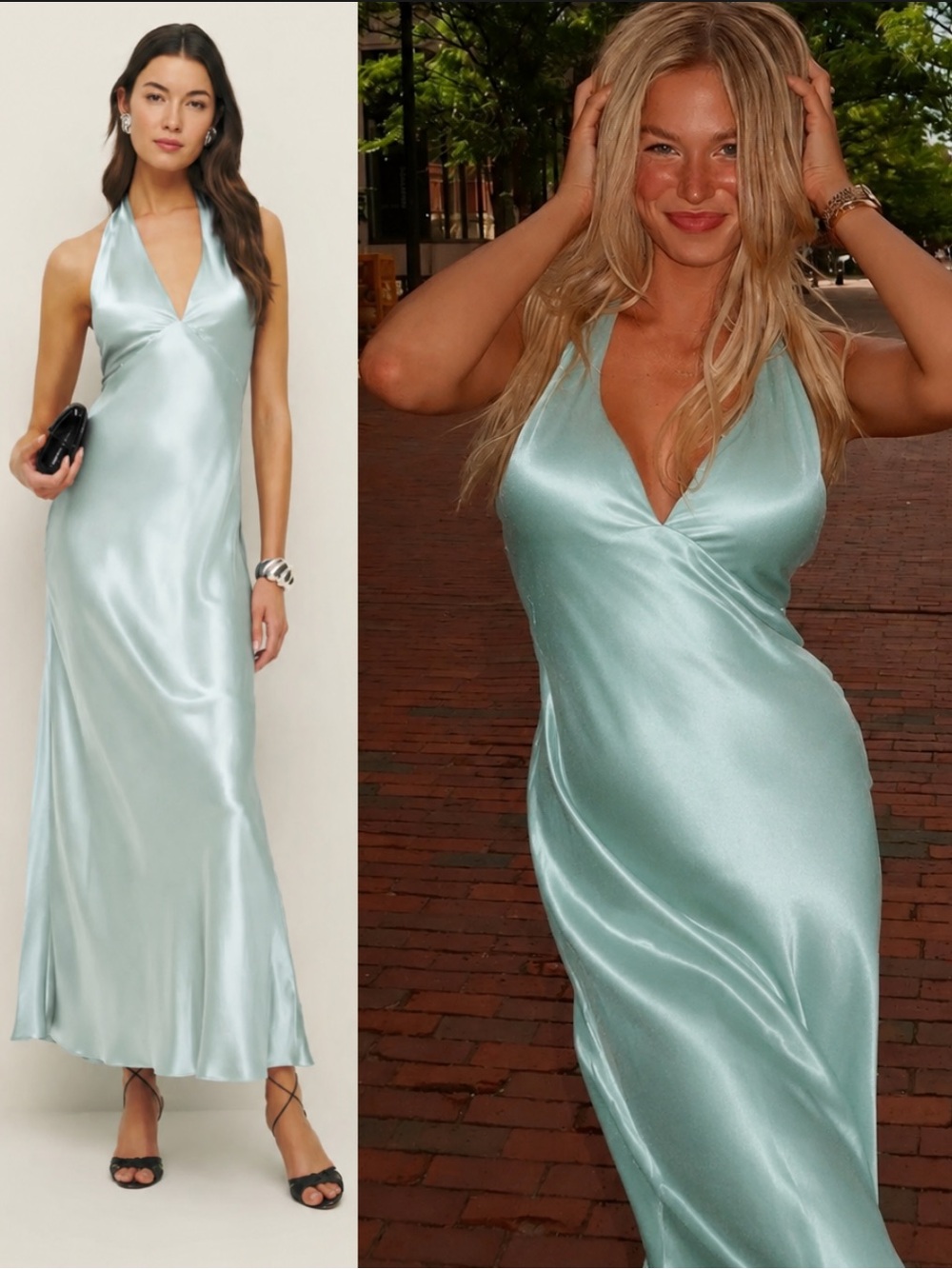 NEW! NWT Reformation Daniela Silk Halter Maxi Dress Sea Glass Bias Cut Gown 2